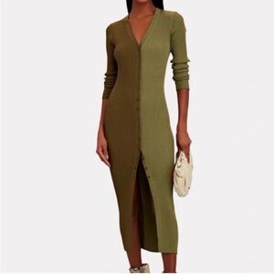 STAUD Olive Long Sleeve Ribbed Dress
